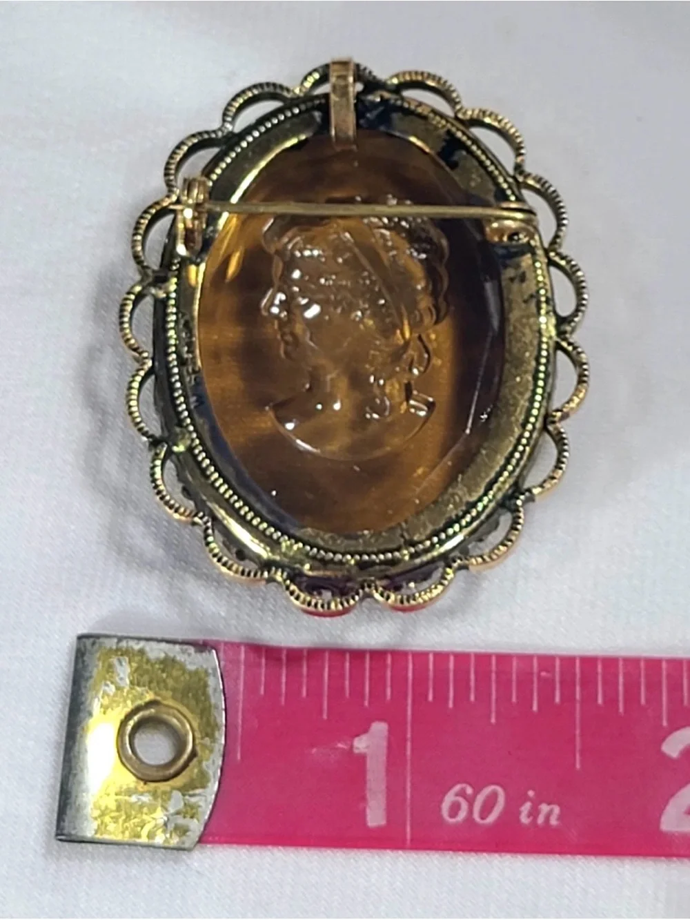 W. GERMANY Vintage Victorian-Style Amber Intaglio Glass Cameo Brooch/Pendant